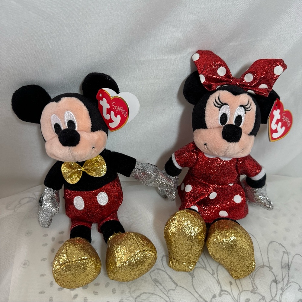NWT TY Sparkle Beanie Babies Disney Mickey and Minnie Mouse Plush 2020